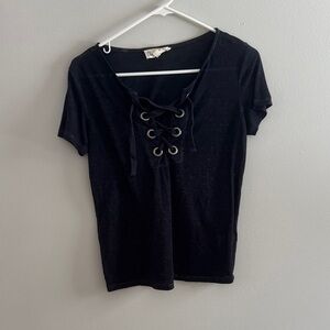 Cloud Chaser Black Lace-Up Short Sleeve Top 11